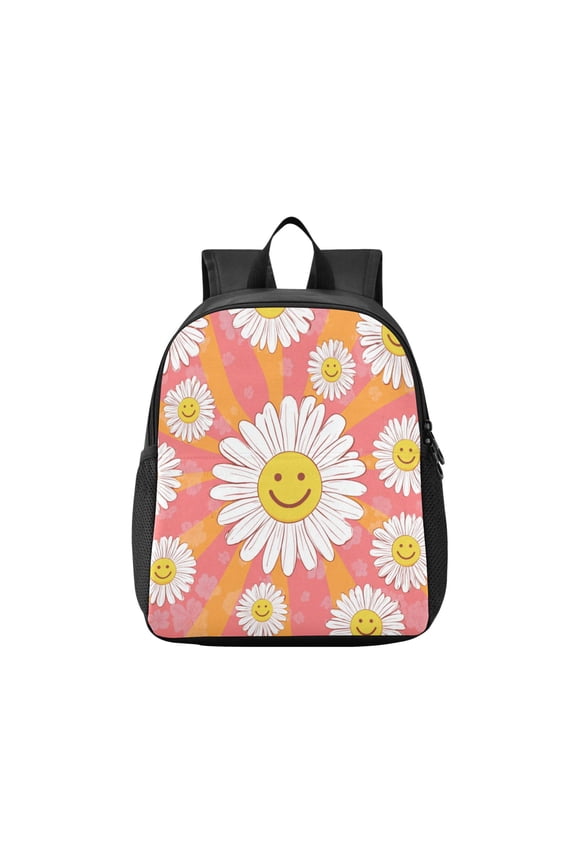 Toddler Backpack Smiley Face on Orange Background Waterproof Lightweight Backpack Casual Mini Daypack for Daycare & Travel