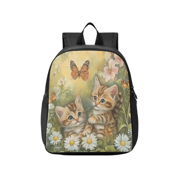 Toddler Backpack Spring Meadow Tabby Kittens Waterproof Lightweight Backpack Casual Mini Daypack for Daycare & Travel