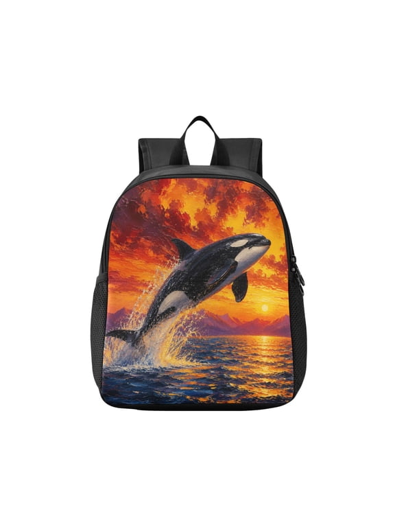 Toddler Backpack Sunset Ocean Orca Painting Waterproof Lightweight Backpack Casual Mini Daypack for Daycare & Travel