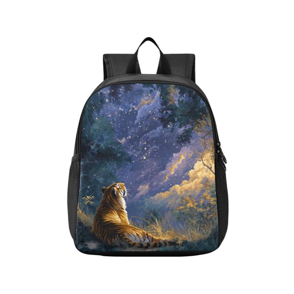 Toddler Backpack Tiger under The Purple Stars Waterproof Lightweight Backpack Casual Mini Daypack for Daycare & Travel