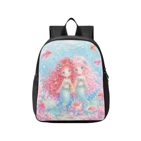 Toddler Backpack Twin Little Mermaids Art Waterproof Lightweight Backpack Casual Mini Daypack for Daycare & Travel