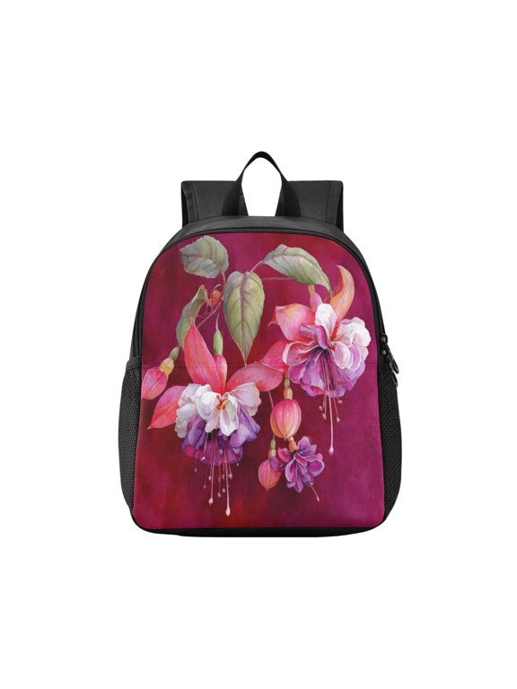 Toddler Backpack Watercolor Fuchsia Flowers Waterproof Lightweight Backpack Casual Mini Daypack for Daycare & Travel