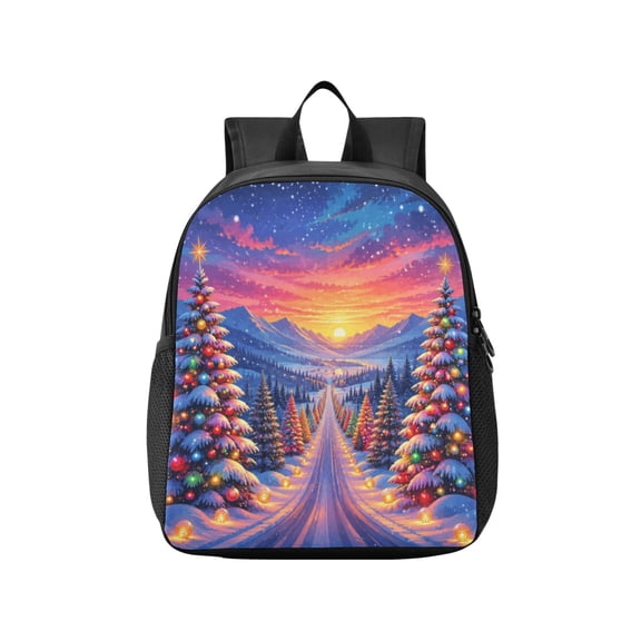 Toddler Backpack Winter Road Christmas Trees Waterproof Lightweight Backpack Casual Mini Daypack for Daycare & Travel