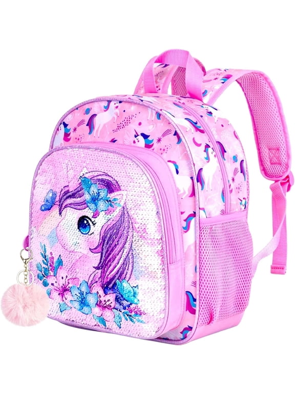 Toddler Backpack for Girls – 12" Cute Unicorn Sequin Bookbag, Little Kids Kindergarten & Preschool Schoolbag