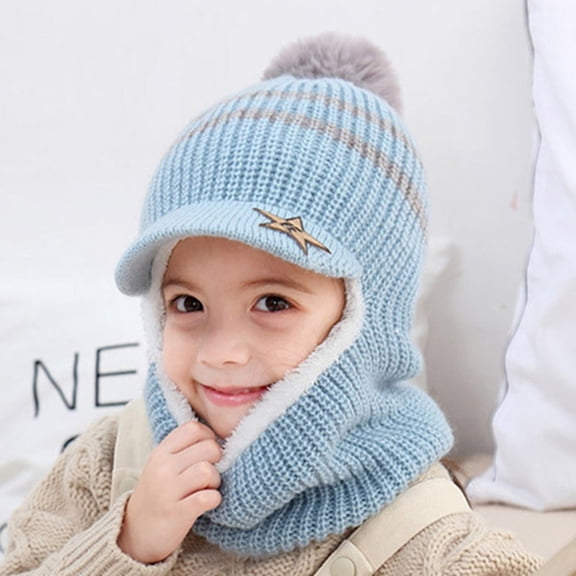 Kids Winter Hat Scarf 2 in 1 Boys Girls Thermal Lined Knit Warm Beanie Hat for Christmas Baby Beanies