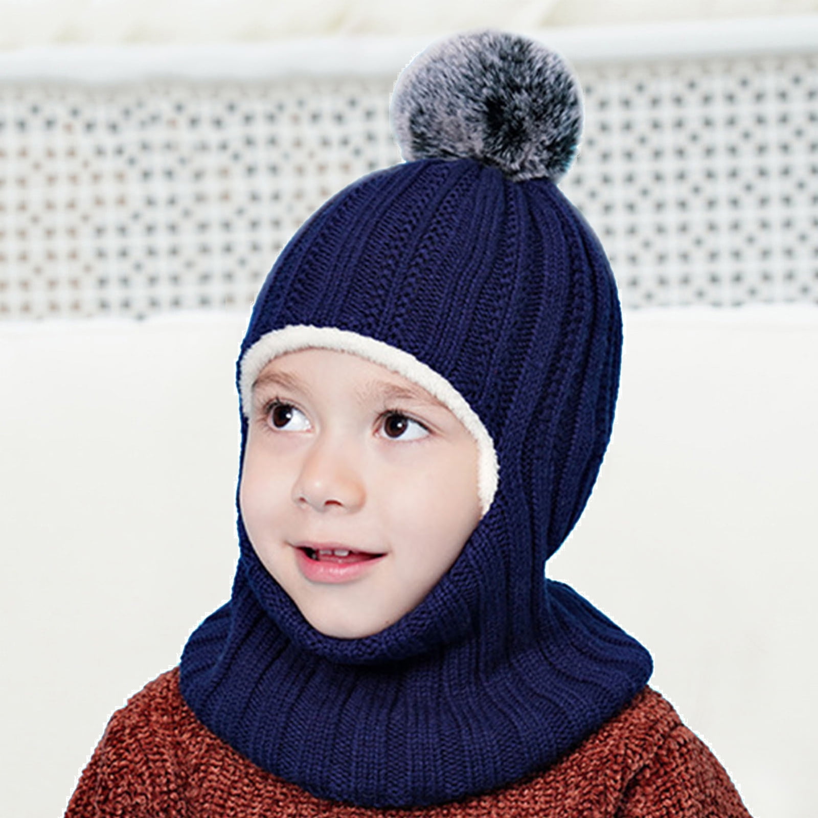 Toddler Balaclava Hat Scarf Earflap in Kids Thick Warm Lined