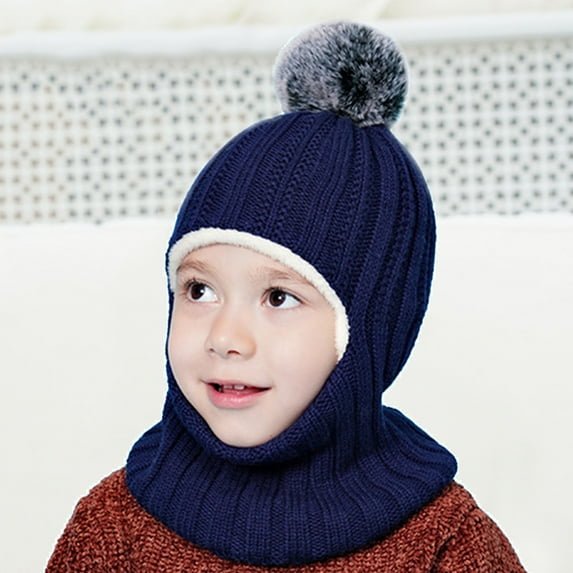 Toddler Balaclava Hat Scarf Earflap 2 in 1 Kids Thick Warm Lined Knit Hood Hat for Cold Weather Toddler Winter Hats