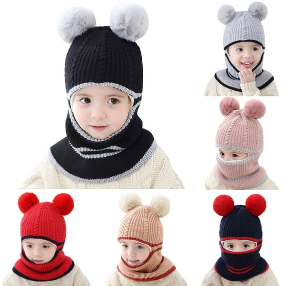 Toddler Balaclava Hat Scarf Set 2 in 1 Toddler Warm Windproof Knitted Beanie with Neck for New Year Baby Girl Beanie