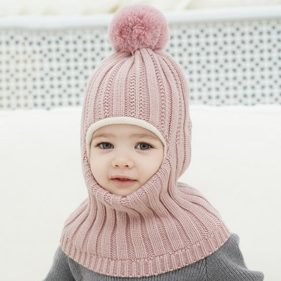 Toddler Balaclava Hat with Scarf 2 in 1 Toddler Warm Windproof Knitted Beanie Hats with Neck Warmer for Christmas Gift Baby Girl Beanie