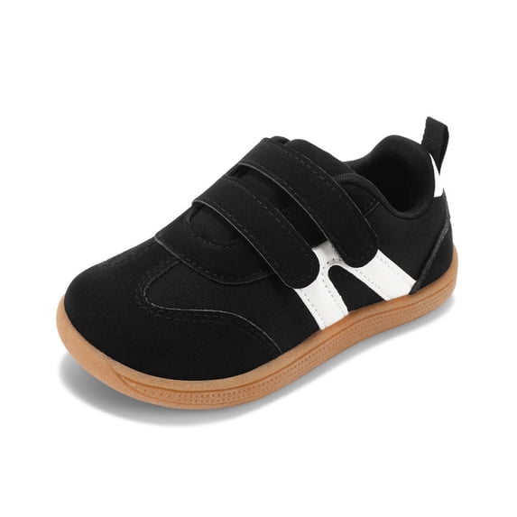 Toddler Barefoot Shoes, Wide Toe Box Zero Drop Sneakers for Boys & Girls, Hook-and-Loop Non-Slip Walking Shoes BlackWhite T6