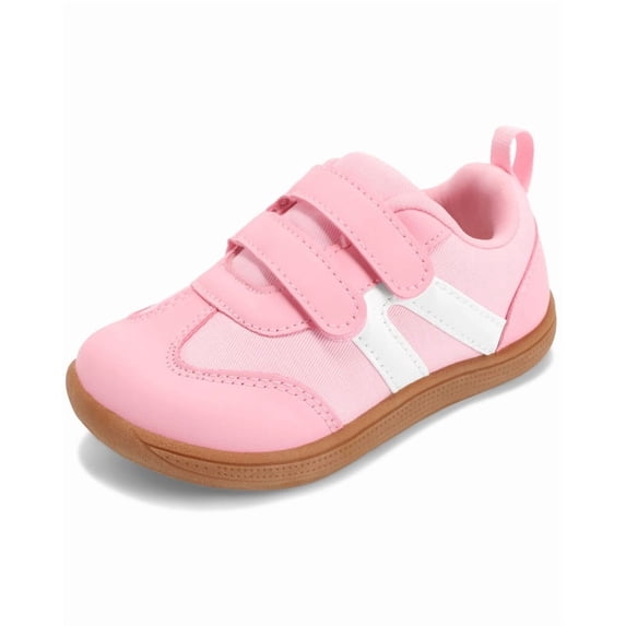 Toddler Barefoot Shoes, Wide Toe Box Zero Drop Sneakers for Boys & Girls, Hook-and-Loop Non-Slip Walking Shoes Pink T8