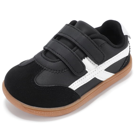 Toddler Barefoot Shoes, Wide Toe Box Zero Drop Sneakers for Boys Kids, Hook-and-Loop Non-Slip Walking Shoes BlackWhite T6