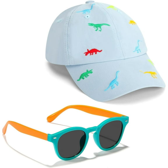 Toddler Baseball Cap with Sunglasses UV Protection Outdoor Adjustable Dinosaur Hat for Kids Boys Girls Age 2-5 Years