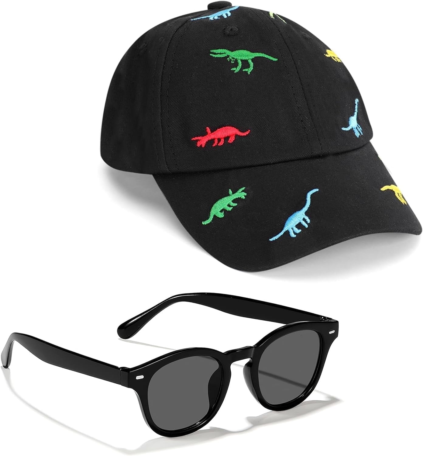 Toddler Baseball Cap with Sunglasses UV Protection Outdoor Adjustable Dinosaur Hat for Kids Boys Girls Age 2-5 Years