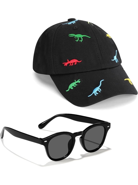 Toddler Baseball Cap with Sunglasses UV Protection Outdoor Adjustable Dinosaur Hat for Kids Boys Girls Age 2-5 Years