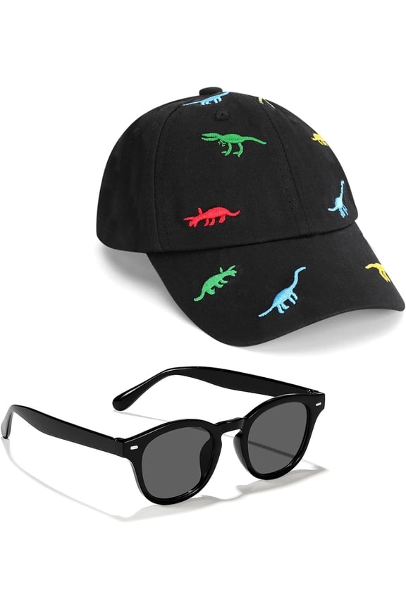 Toddler Baseball Cap with Sunglasses UV Protection Outdoor Adjustable Dinosaur Hat for Kids Boys Girls Age 2-5 Years