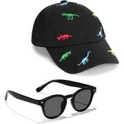Toddler Baseball Cap with Sunglasses UV Protection Outdoor Adjustable Dinosaur Hat for Kids Boys Girls Age 2-5 Years