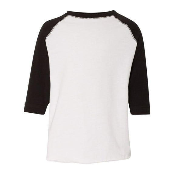 Toddler Baseball Fine Jersey Three-Quarter Sleeve Tee Raglan T-Shirt , white solid/black , 2T