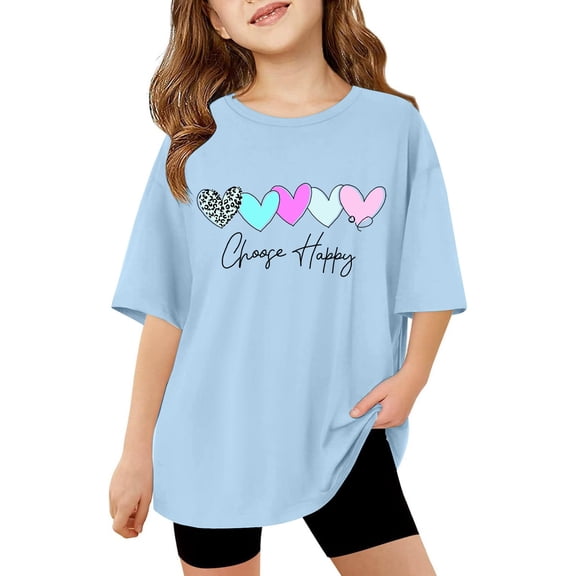 Toddler Basic Tees Short Sleeve T Shirt Girls Graphic Printed Top for Kids Girls Cartoon Printed Cartoon Printed Trendy Clothes #Sky Blue 3 -4