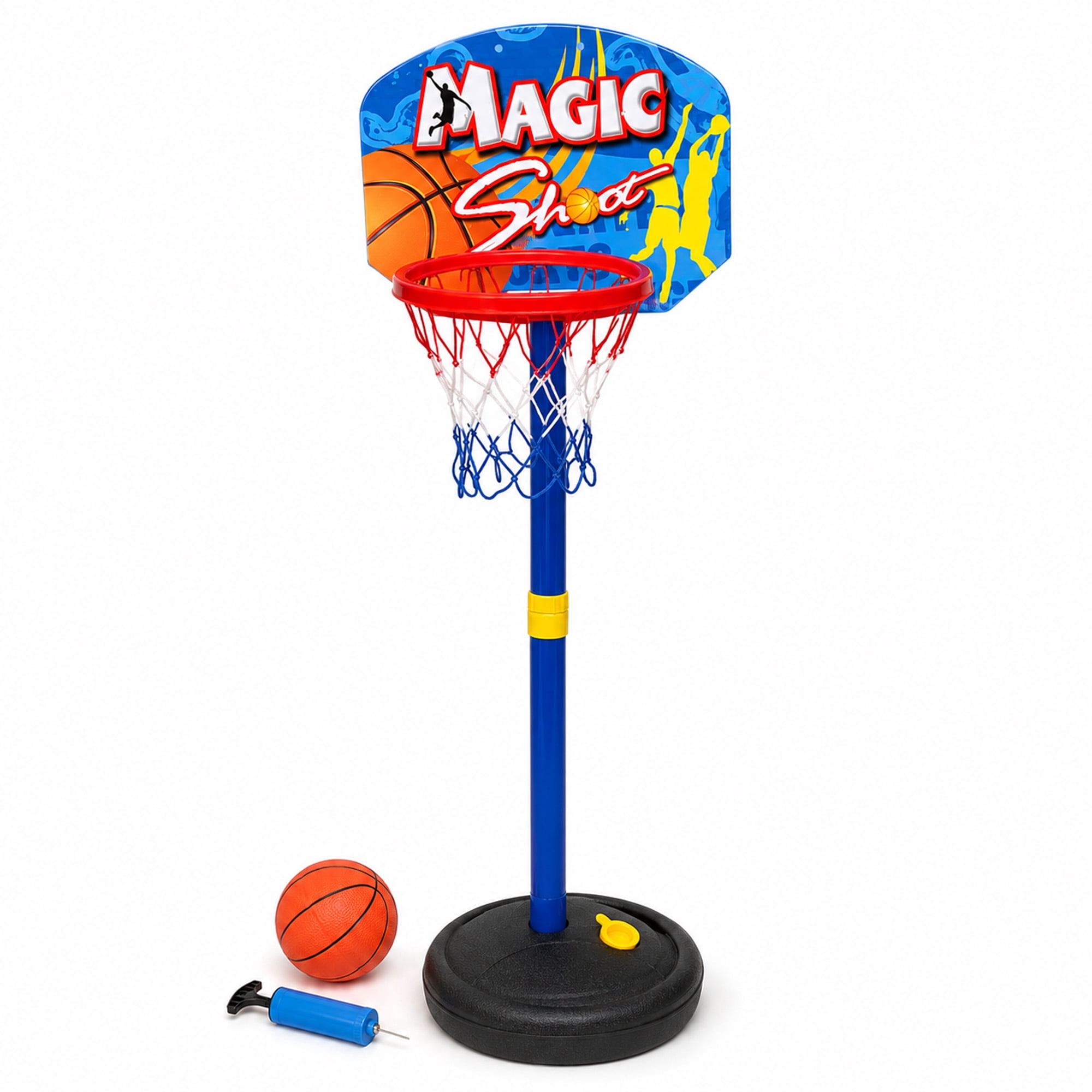 Blue Block Factory Adjustable Toddler Basketball Hoop, 33–50 in Indoor Outdoor Kids Basketball Set with Ball, Pump and Fillable Base, Ages 3+