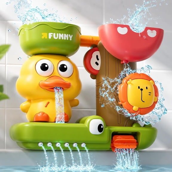 Toddler Bath Toys for Kids Ages 1-3, Interactive Duck Bathtub Shower Toy Kids bath toys toddlers 2-4 with Scoop&Strong Suction Cups, Mold Free Fun Bathtub Toy, Boys Girls Birthday Gift 18+ Months