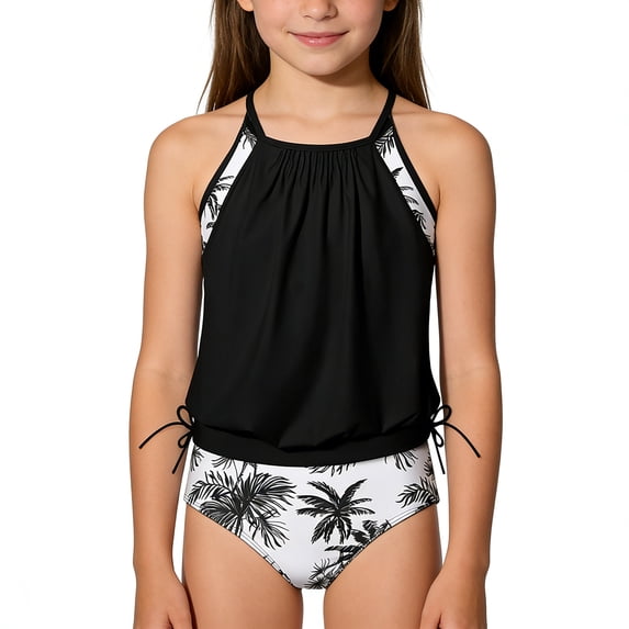 Toddler Bathing Suit Girl Girls Swimsuits Size 10-12, Girls Tankini Swimsuit Double Layer Bathing Floral&Tropical Print Swimwear Two Piece Girls Swimsuits Summer Swimwear for Girl