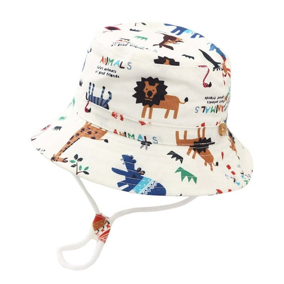 Toddler Beach Hat Kids Boys and Girls Adjustable Sun Hat Outdoor Casual Lightweight Breathable Bucket Hat with Cartoon Whale Shark Fruit Prints Toddler Boy Sun Hat 2 Years-4 Years White