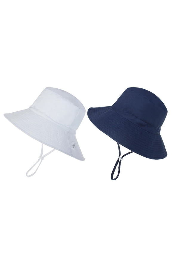 Toddler Beach Hat UPF 50+ Sun Protection Kids Sun Hat Camping Wide Brim Baby Hats with Mesh Liner Navy White 0-6 Months