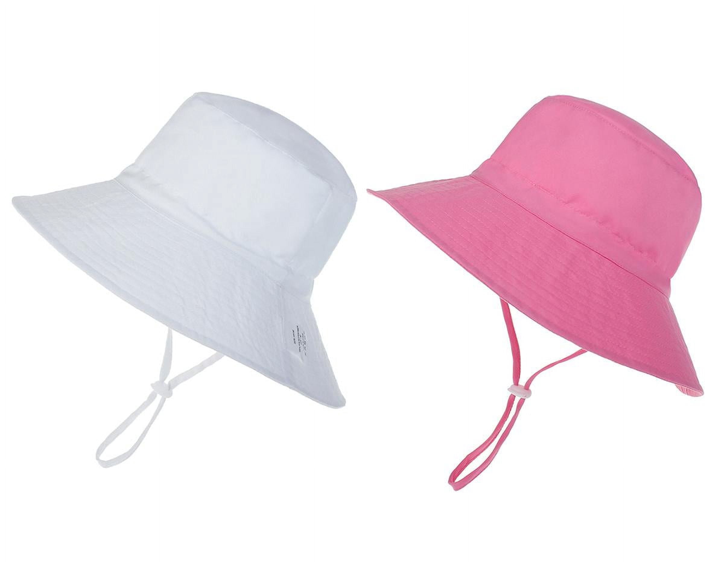 Toddler Beach Hat UPF 50+ Sun Protection Kids Sun Hat Camping Wide Brim Baby Hats with Mesh Liner Pink White 0-6 Months