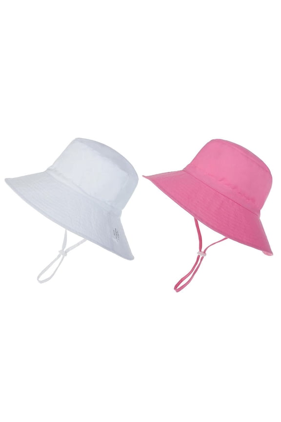 Toddler Beach Hat UPF 50+ Sun Protection Kids Sun Hat Camping Wide Brim Baby Hats with Mesh Liner Pink White 0-6 Months