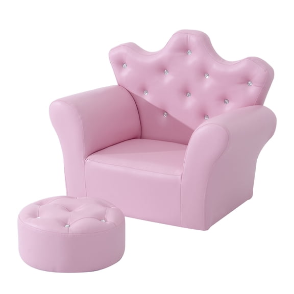 Toddler Bed Baby Furniture, Kids Sofa Set, Children's Upholstered Sofa with Footstool, Princess Sofa with Diamond Decorations, Baby Sofa Chair for Toddlers, Girls, Pink, Pink Kids Furniture