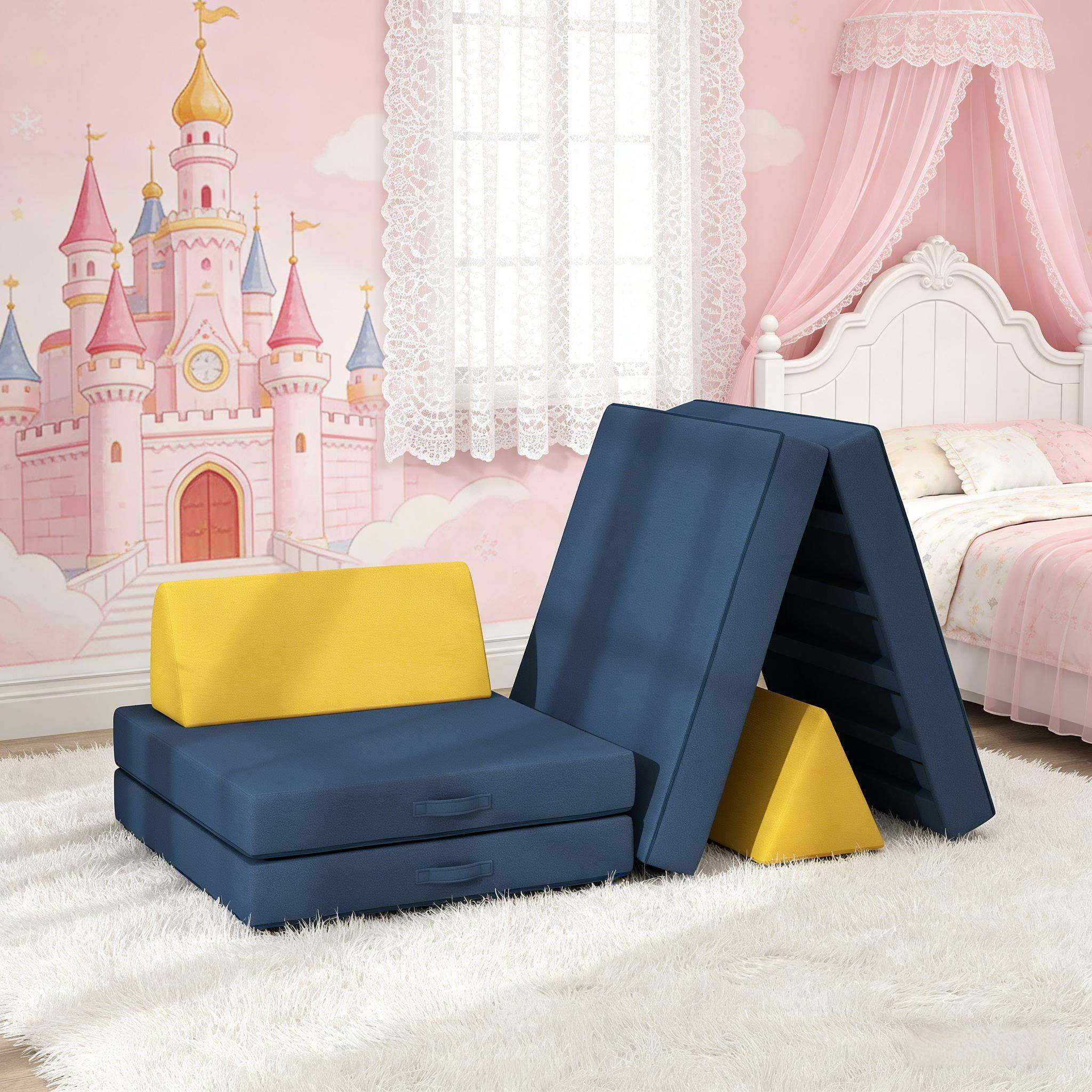 Toddler Bed Baby Play Mat, Soft Block,Foam Climbing Blocks, Blue Soft Play Mat,Foam,Velvet Kids Foam Mats, Toys Soft Play