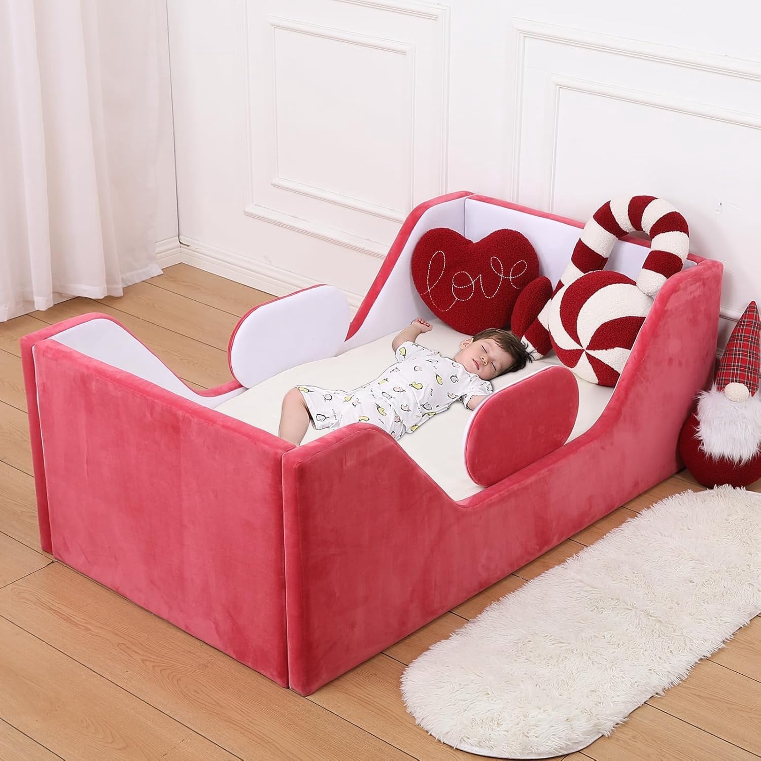 Toddler Bed, Child Bed for Kids with Extra Safty Broad, Standard Crib Size Toddler Bed, Certified Fabric Toddler Beds,Toddler Flood Bed