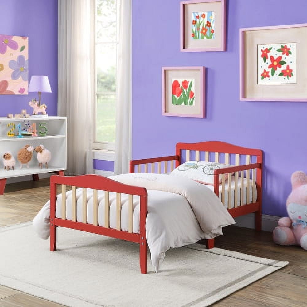 Toddler Bed Classic Rubber Wood Kids Bed Frame w Double Safety Guardrail for Kids Room Sleeping Bedroom Furniture for Boys Girls Children Bed Fits Full Size Crib Mattress Red Walmart