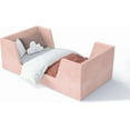 thumbnail image 1 of Toddler Bed Frame, Children Wood Toddler Bed for Ages 18+ Months Old Kids with Removable Safety Guard Rails, Low to Ground Design, Certified Fabric Beds (Pink)…, 1 of 7
