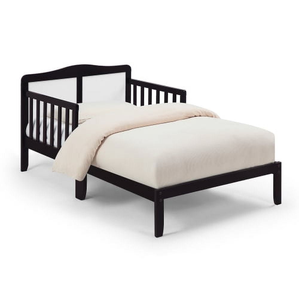 Toddler Bed Frame, Solid Rubber Wood Frame w/Safety Guardrail, Fits Crib Full Size Mattress