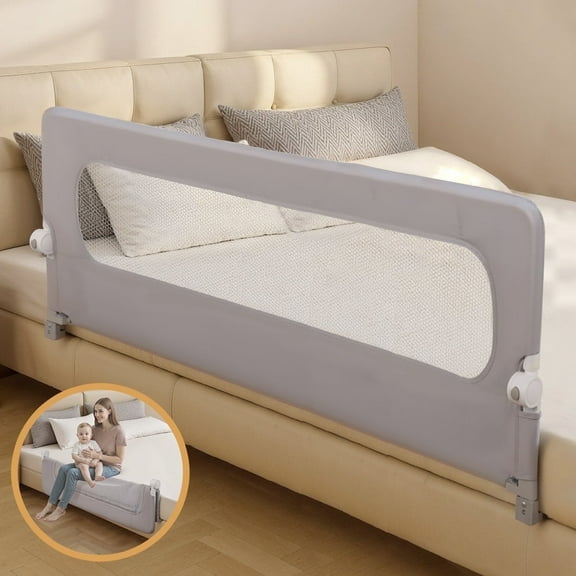 Toddlers Bed Rail, Caveen 59'' Foldable Bed Rail for Toddlers, Breathable Bed Rail for Twin, Full, Queen, King Bed