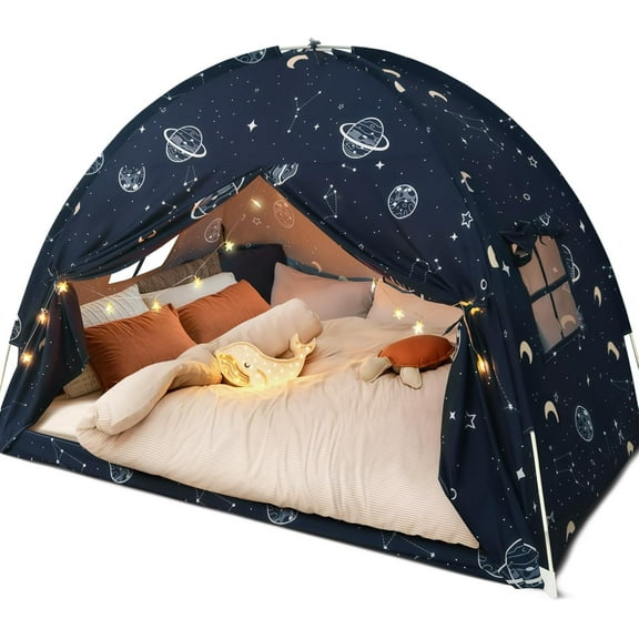 Toddler Bed Tent Full, Space Canopy Indoor for Kids Boys, Kids Bed Canopy Full Size, Galaxy Dome Playhouse Tents Floor Privacy Space on Bed Sleeping Tent for Girls Birthday Toy House Gift
