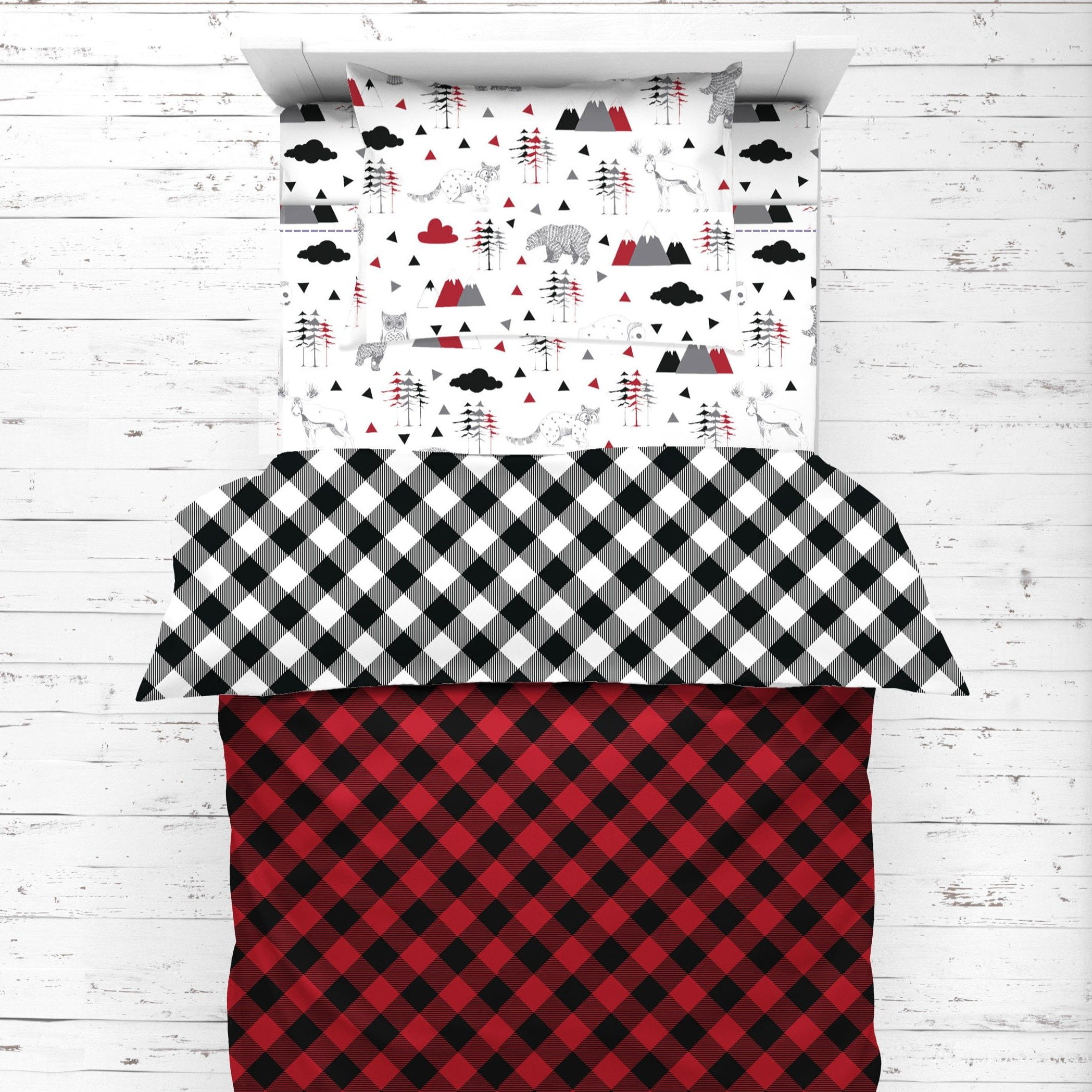 Toddler Bedding/Sheet Set 100% Cotton Percale, Lumberjack Red/Black/Grey