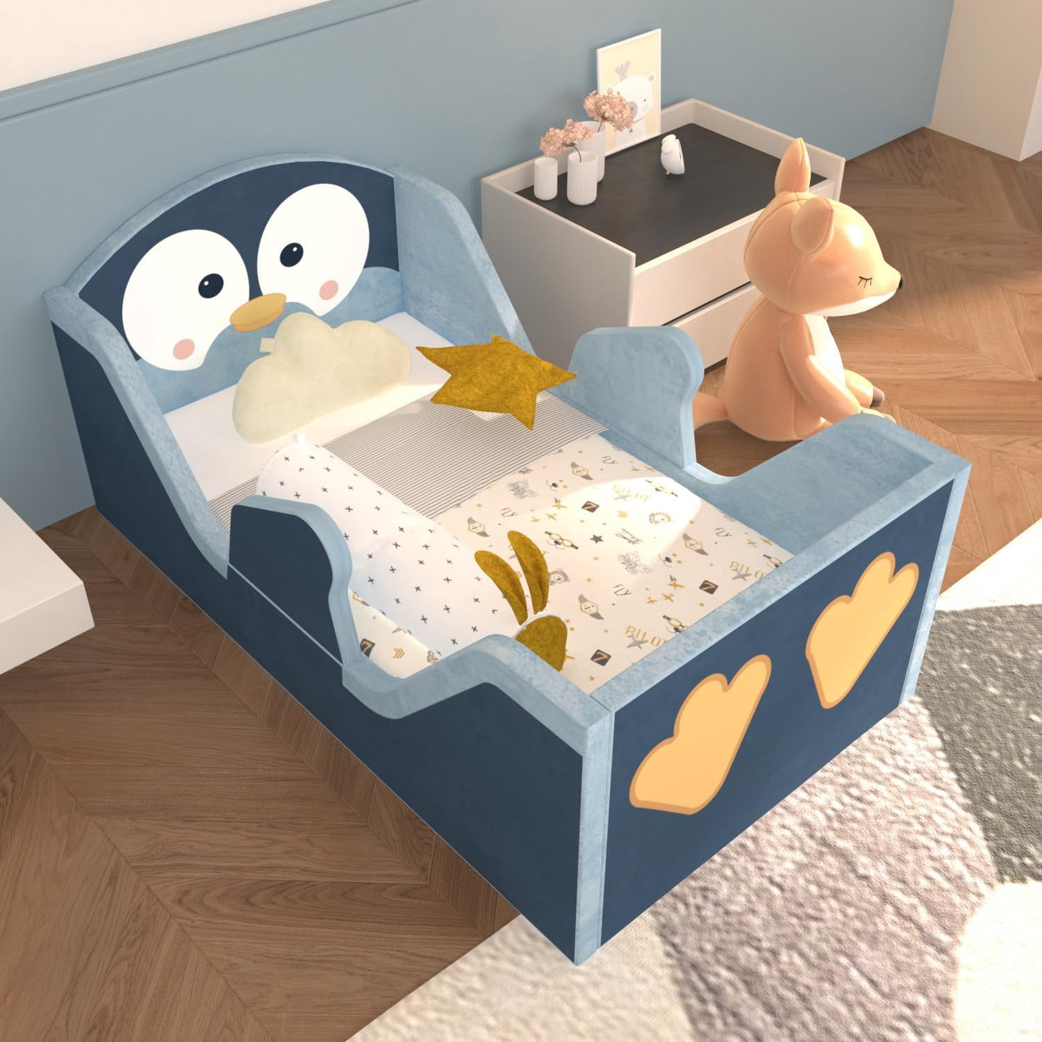 Toddler Beds, Child Bed for Kids with Extra Safty Broad, Standard Crib Size Animal Toddler Bed, Certified Fabric Toddler Beds,Toddler Floor Beds