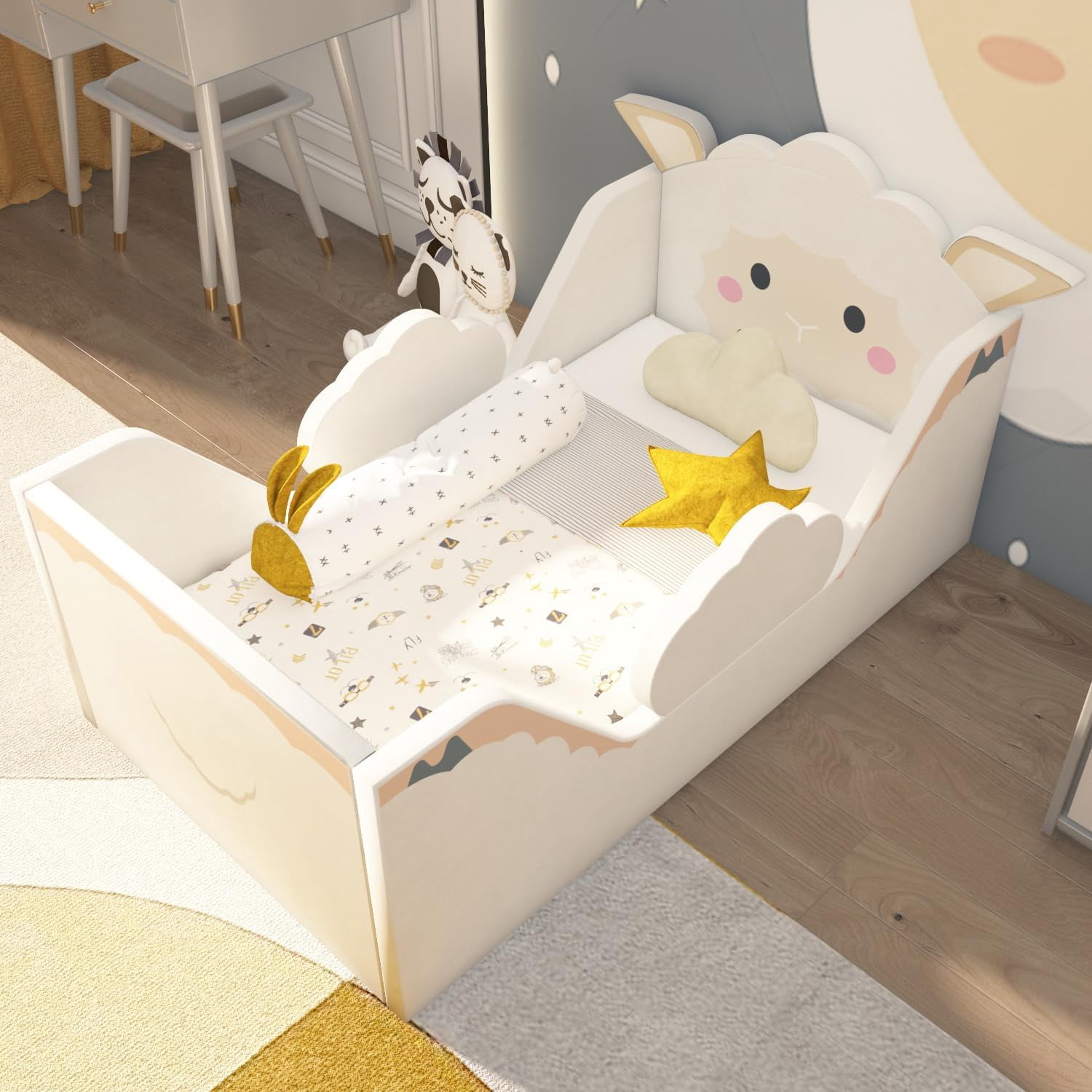 Toddler Beds, Child Bed for Kids with Extra Safty Broad, Standard Crib Size Animal Toddler Bed, Certified Fabric Toddler Beds,Toddler Floor Beds