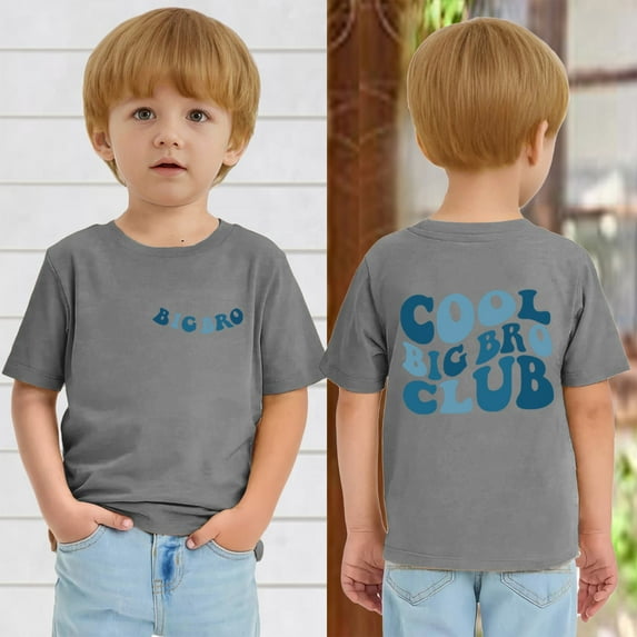 Toddler Big Brother Shirt,Chenille Patch Letter Toddler Baby Boy Brother Shirt Big Bro Club Announcement Summer Short Sleeve Gift Tees Gray 2-3Y