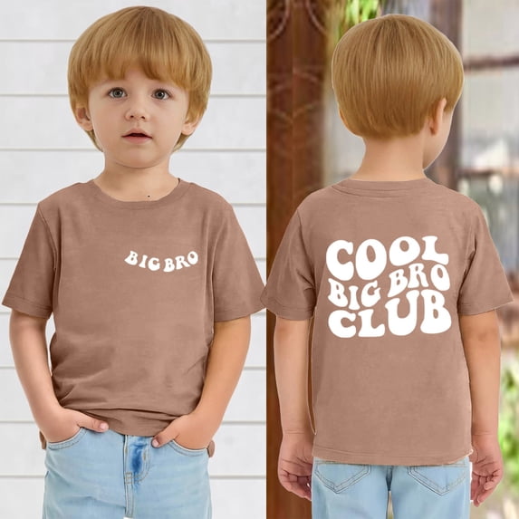 Toddler Big Brother Shirt,Toddler Baby Boy Big Bro Chenille Club Shirt Brother Announcement Summer Short Sleeve Gift Tee Tops Outfit Light Brown 9-10Y