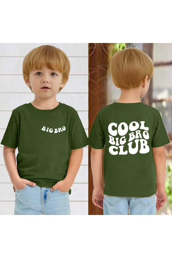 Toddler Big Brother Shirt,Summer Short Sleeve Big Brother Shirts Toddler Baby Boy Announcement Chenille Patch Letter Bro Club Tee Tops Army Green 1-2Y