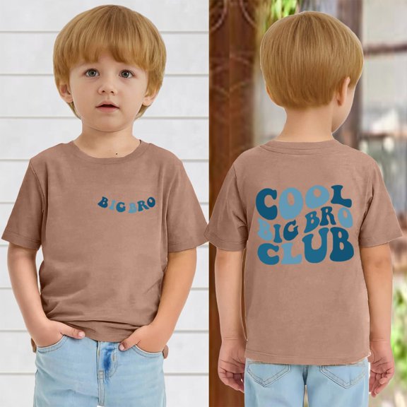 Toddler Big Brother Shirt,Summer Short Sleeve Big Brother Tees Toddler Boys Cool Bro Club Announcement Baby Boy Gift T-Shirt Outfit Light Brown 5-6Y