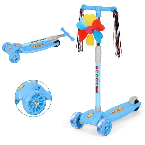 Sunexinlo Kick Scooter 3 Wheel Wide Stance Adjustable Handlebar Lean-to-Steer Balance Control Non-Slip Deck for Ages 2-6+ Years, Blue