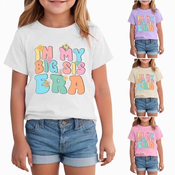 Toddler Big Sister Tee in My Big Sis Era Graphic T-Shirt Big Sis Announcement Crewneck Shirts Sibling Reveal Tops for Little Girls 3-4 Years