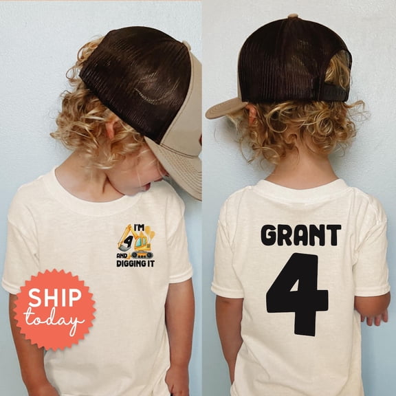 Toddler Birthday Shirt I'M 4 And Digging It, Construction Theme Toddler Shirt, 4Th Birthday Shirt, Cute Toddler Outfit, (Fbc-Tre35), New Born, Baby Shower Gift, New Parents Gift