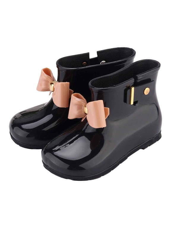 Toddler Black Rain Boots 3D Bow Kids Boys Girls Lightweight Shoes