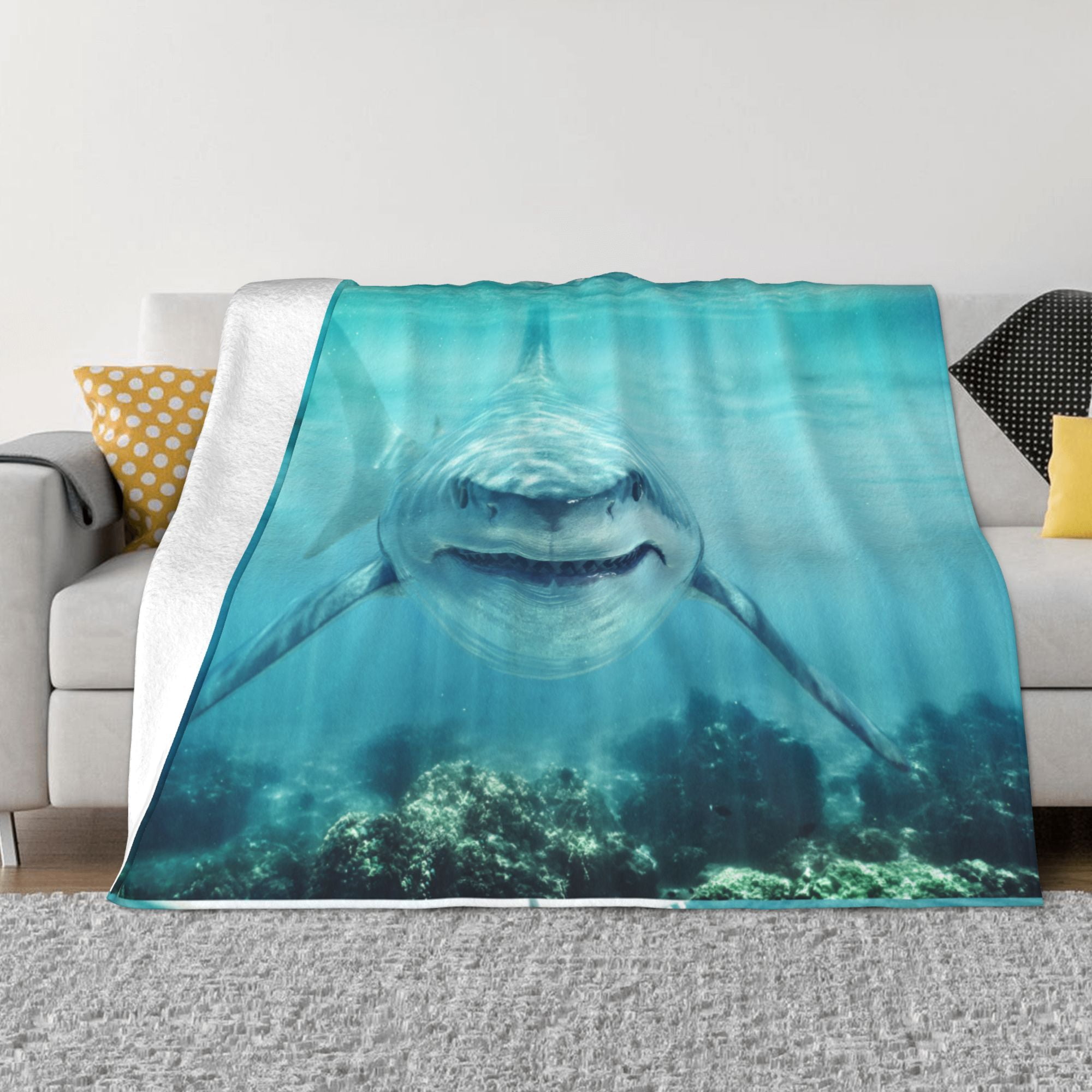 Toddler Blanket For Boys Girls Adult Lightweight Baby Kids Blanket Cute Soft Big White Sharks